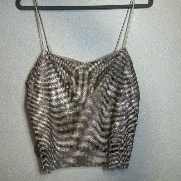 ASTR the label chainmail rhinestone crop top tank - Picture 1 of 7